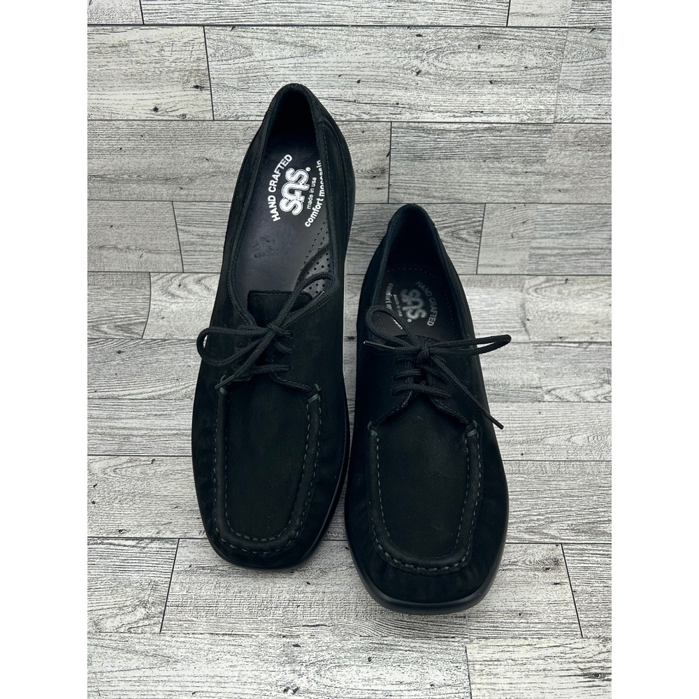 SAS Shoes Black Suede Comfort Moccasin Hand Crafted Lace‎ Up Womens Size 7M